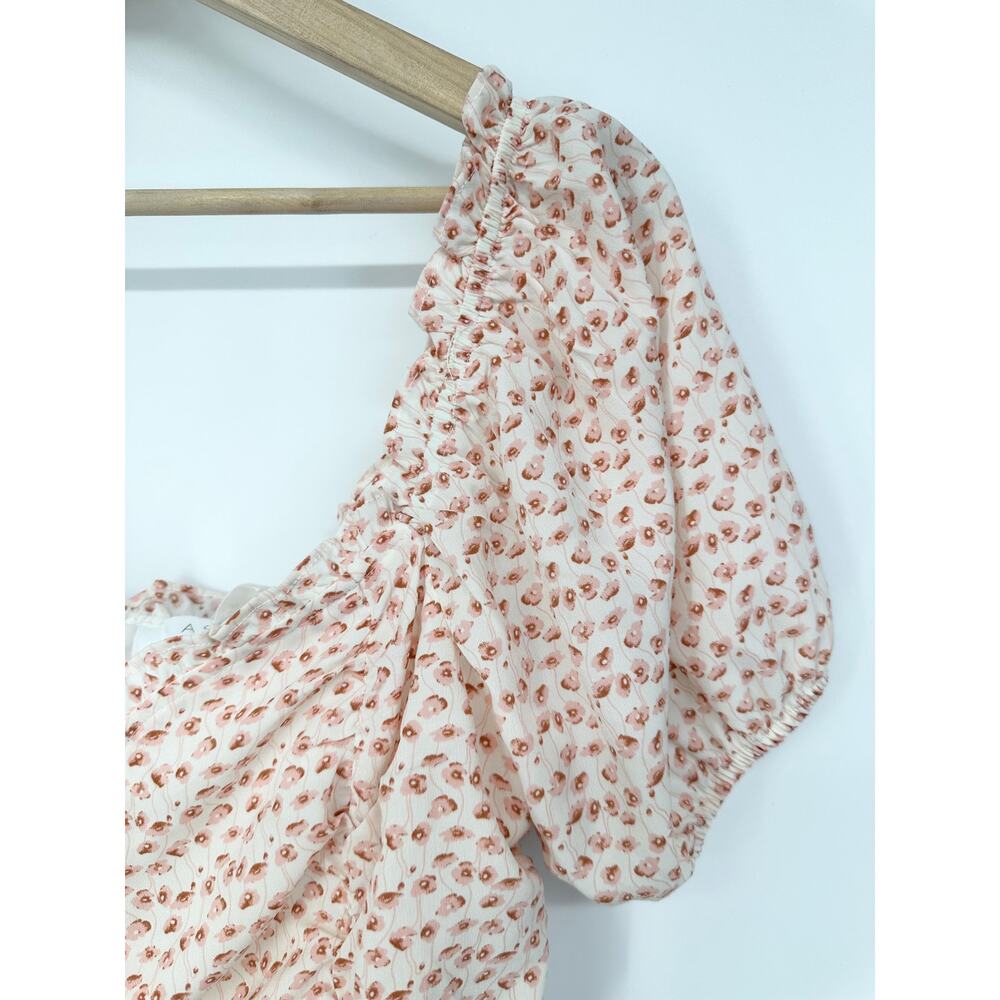 ASTR The Label Cinched Sweetheart Mini Dress Floral Ruffle Short Puff Sleeve - Picture 5 of 12